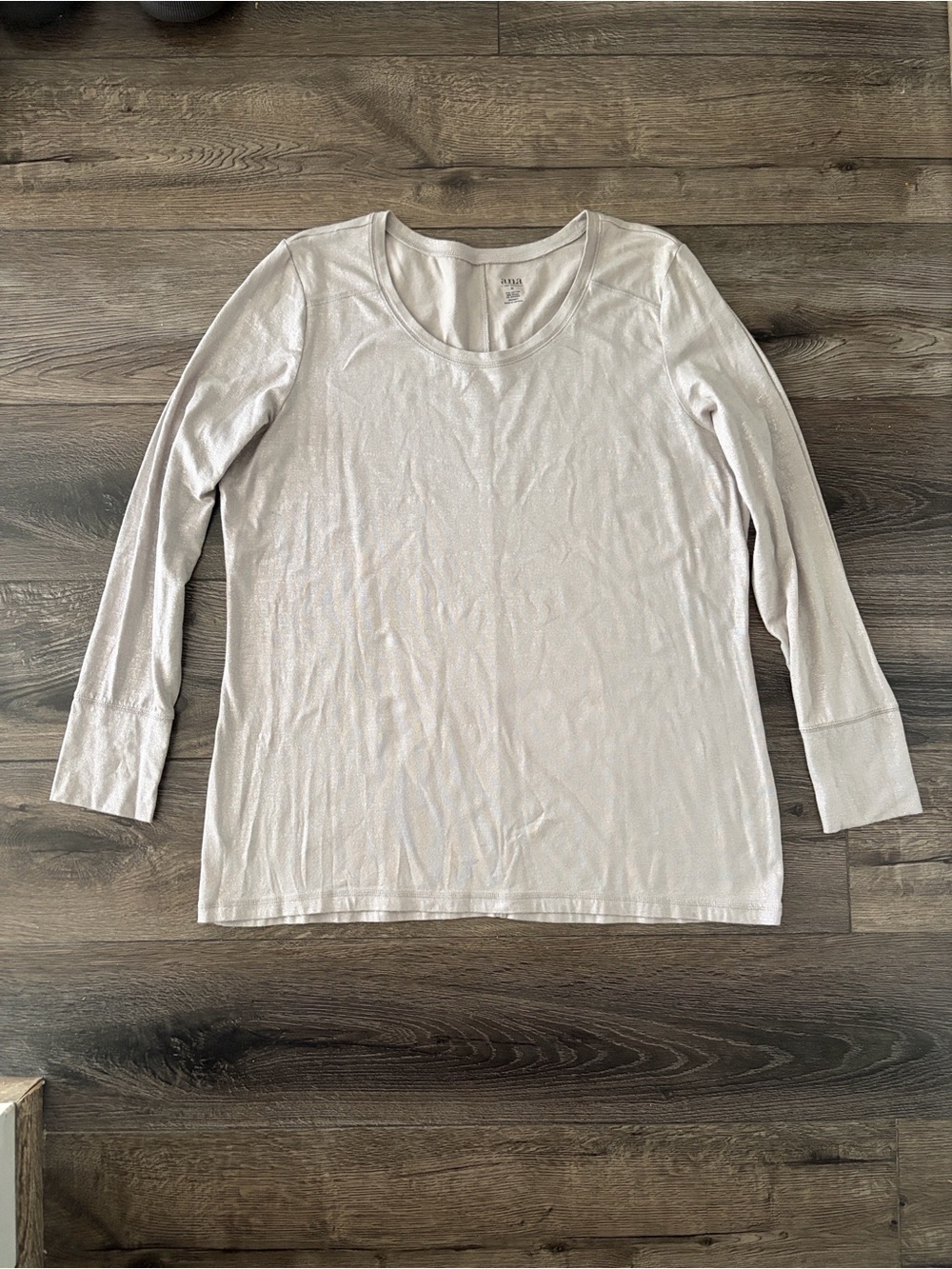 a.n.a A New Approach Gray Shimmer Modal Blend Scoop Neck Long Sleeve Top XL